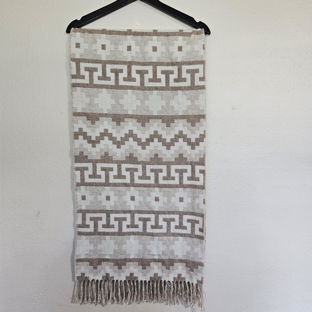 Neutral Geometric Woven Blanket Scarf Shawl Wrap Throw Table Runner Fringe